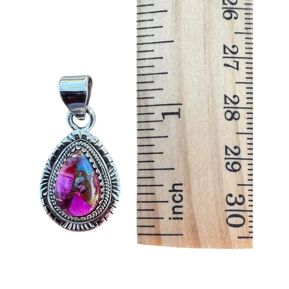 Kingman Pink Dahlia Turquoise Solid 925 Sterling Silver Pendant - Picture 5 of 5